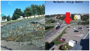 Odpady z ciężarówki rozsypały się na skrzyżowaniu w Malborku. Policja wyjaśnia, co się stało. Wideo