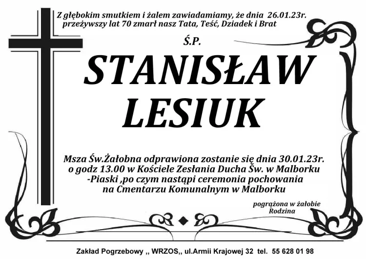Zmarł Stanisław Lesiuk. Miał 70 lat.
