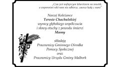 Kondolencje pracowników Gminnego Ośrodka Pomocy Społecznej i Urzędu Gminy Malbork.