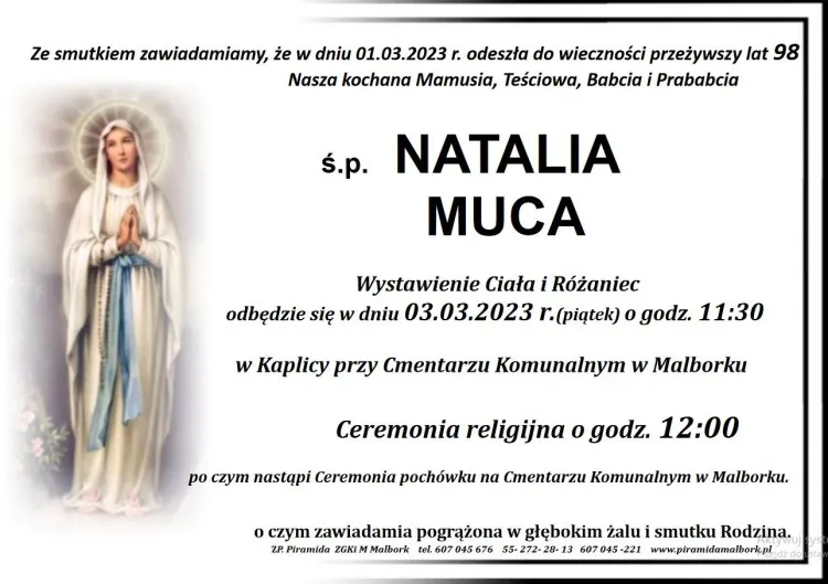 Zmarła Natalia Muca. Miała 98 lat.