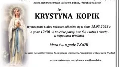Zmarła Krystyna Kopik. Żyła 72 lata.