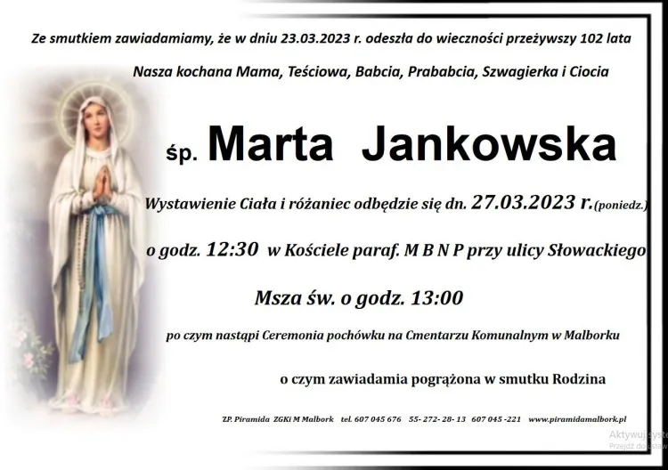 Zmarła Marta Jankowska. Miała 102 lata.