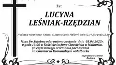 Zmarła Lucyna Leśniak - Rzędzian. Miała 90 lat.