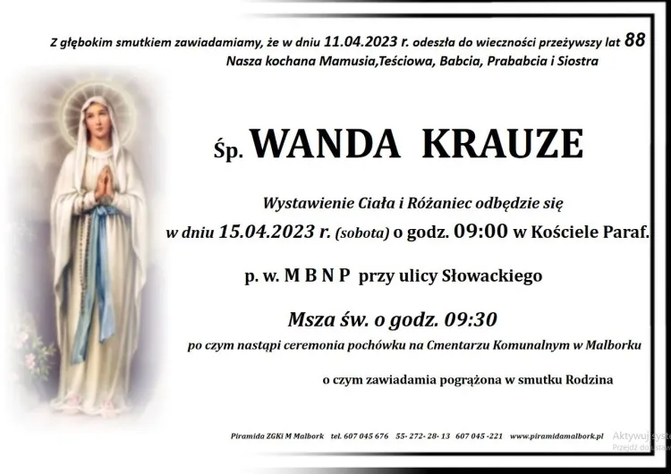 Zmarła Wanda Krauze. Miała 88 lat.