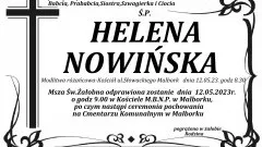 Zmarła Helena Nowińska. Żyła 88 lat.