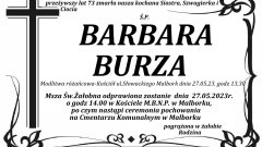 Zmarła Barbara Burza. Miała 73 lata.