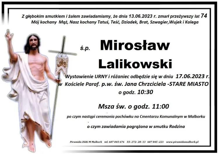 Zmarł Mirosław Lalikowski. Miał 74 lata.