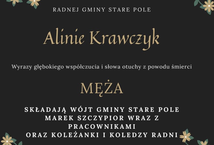 Kondolencje Wójta Gminy Stare Pole, pracowników Urzędu Gminy i radnych.