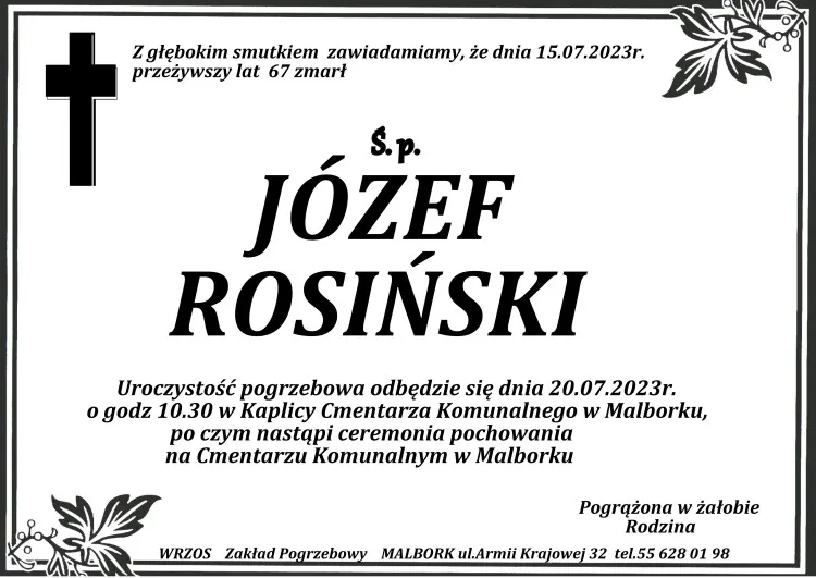 Zmarł Józef Rosiński. Miał 67 lat.