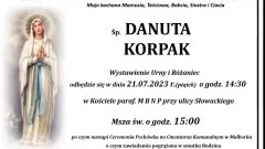 Zmarła Danuta Korpak. Żyła 69 lat.