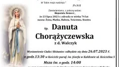 Zmarła Danuta Chorążyczewska. Miała 74 lata.