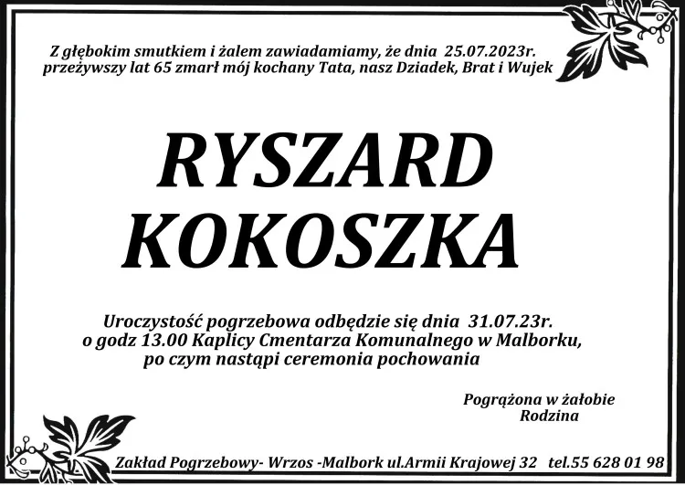 Zmarł Ryszard Kokoszka. Miał 65 lat.