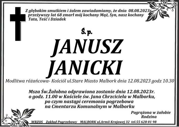 Zmarł Janusz Janicki. Żył 68 lat.