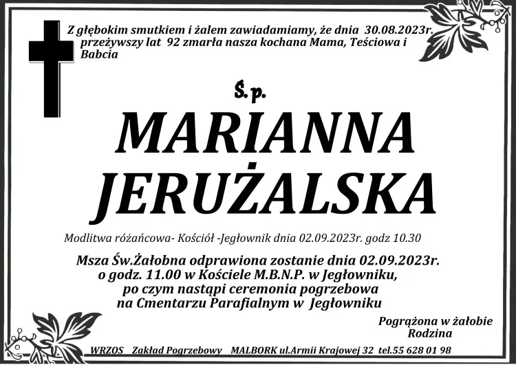 Zmarła Marianna Jerużalska. Miała 92 lata.