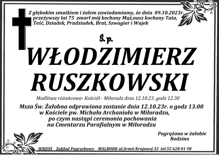 Zmarł Włodzimierz Ruszkowski. Miał 75 lat.