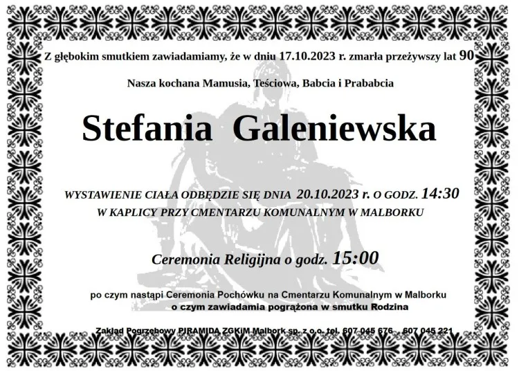 Odeszła Stefania Galeniewska. Żyła 90 lat.