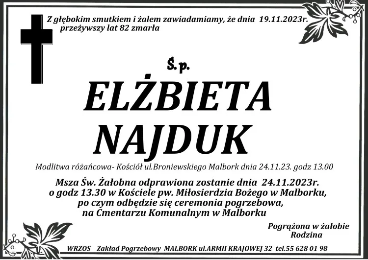 Zmarła Elżbieta Najduk. Miała 82 lata.