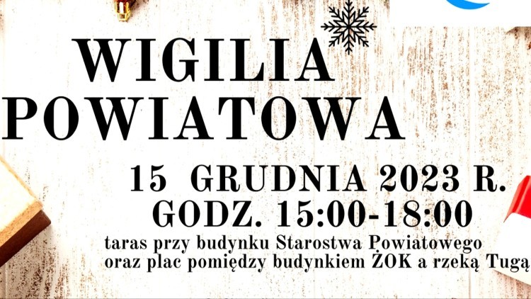 Nowy Dwór Gdański. Wigilia Powiatowa dla mieszkańców. Szczegóły na plakacie.