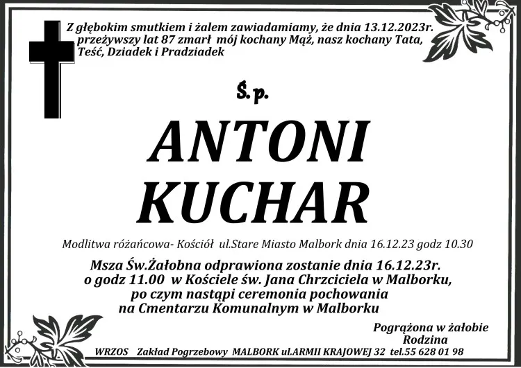 Zmarł Antoni Kuchar. Żył 87 lat.