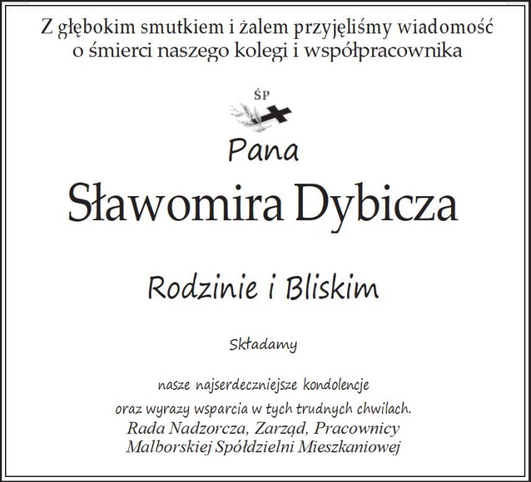 Kondolencje Rady Nadzorczej, Zarządu i Pracowników Malborskiej Spółdzielni…