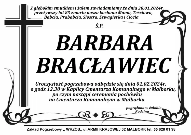 Odeszła Barbara Bracławiec. Żyła 83 lata.