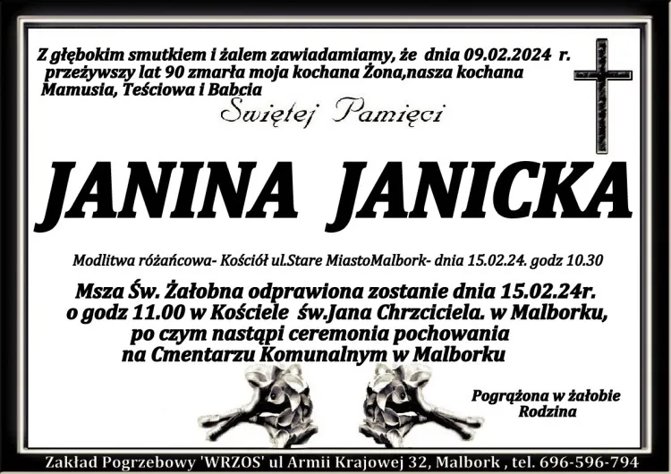 Odeszła Janina Janicka. Żyła 90 lat.