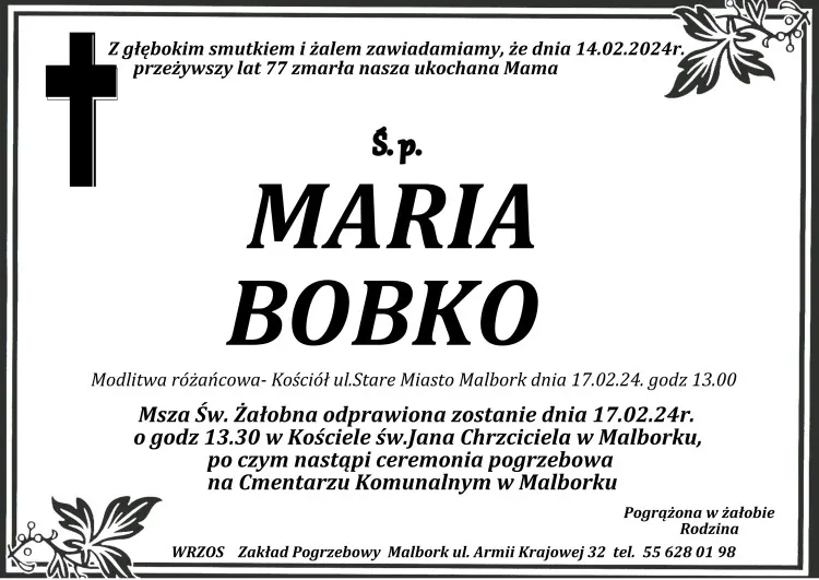 Odeszła Maria Bobko. Żyła 77 lat.