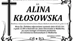 Odeszła Alina Kłosowska. Żyła 68 lat.