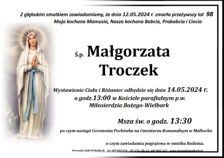 Zmarła Małgorzata Troczek. Miała 98 lat.