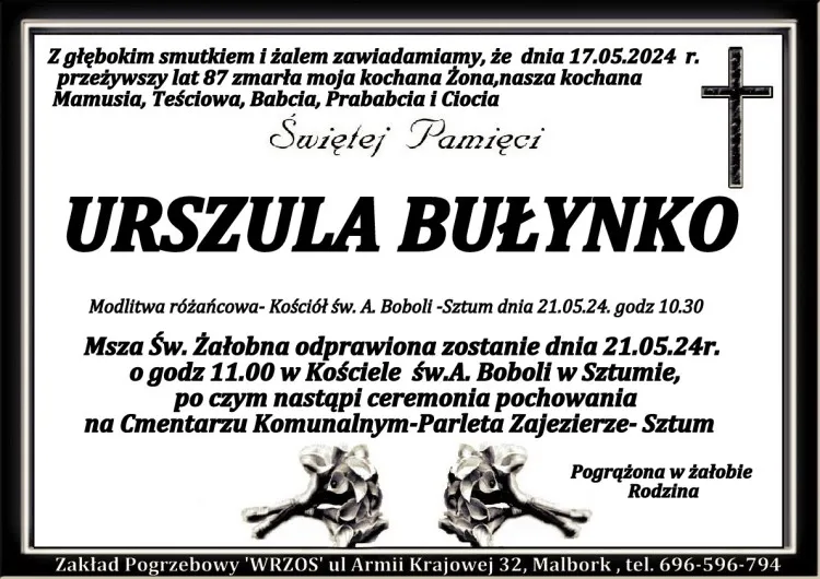 Zmarła Urszula Bułynko. Miała 87 lat.