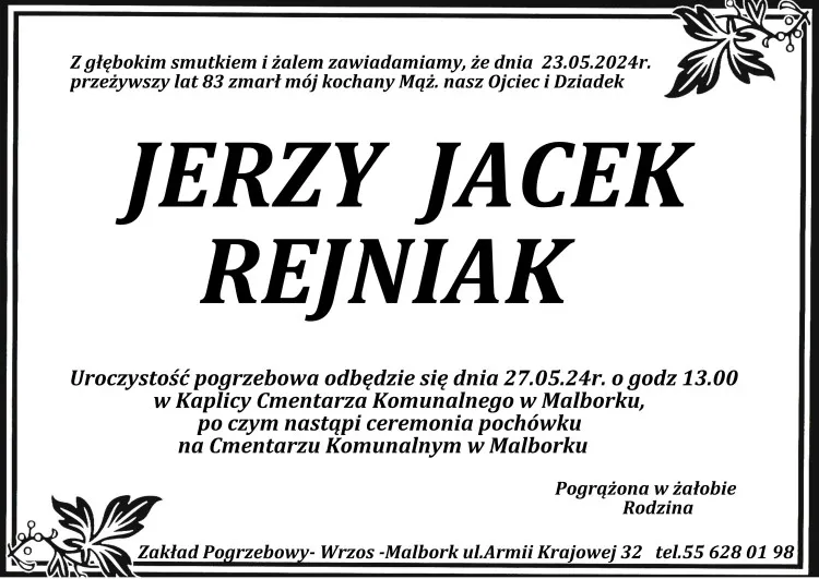 Zmarł Jerzy Jacek Rejniak. Miał 83 lata.