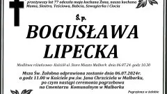 Zmarła Bogusława Lipecka. Miała 77 lat.