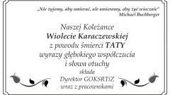 Kondolencje Dyrektora Gminnego Ośrodka Kultury, Sportu, Rekreacji, Turystyki i Zdrowia wraz z pracownikami.