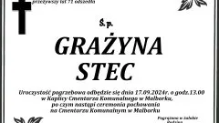 Zmarła Grażyna Stec. Miała 71 lat.