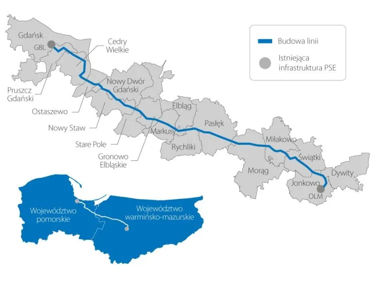 Gotowa trasa linii elektroenergetycznej 400 kV z Gdańska do Olsztyna