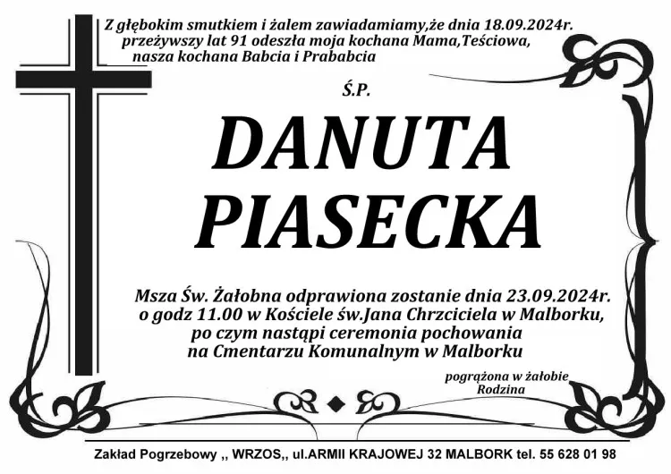 Zmarła Danuta Piasecka. Miała 91 lat.