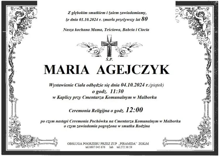 Zmarła Maria Agejczyk. Miała 80 lat.