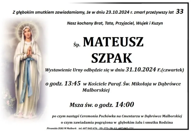 Zmarł Mateusz Szpak. Miał 33 lata.