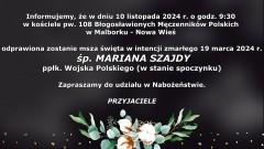 Informacja o mszy świętej w intencji zmarłego.