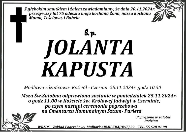 Zmarła Jolanta Kapusta. Miała 75 lat.