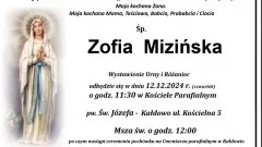 Zmarła Zofia Mizińska. Żyła 84 lata.