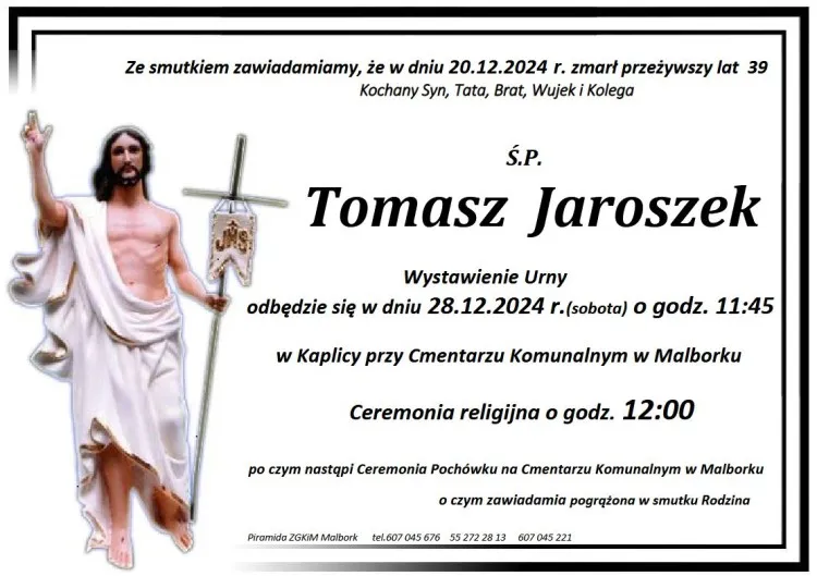 Zmarł Tomasz Jaroszek. Żył 39 lat.