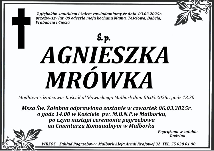 Zmarła Agnieszka Mrówka. Miała 89 lat.