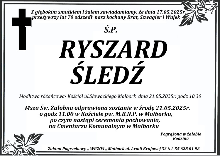 Zmarł Ryszard Śledź. Miał 70 lat.