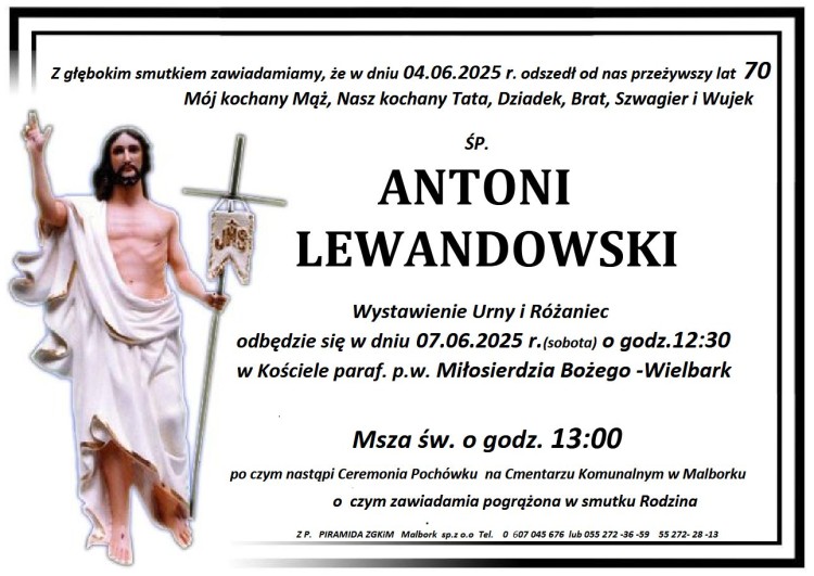 Zmarł Antoni Lewandowski. Miał 70 lat.