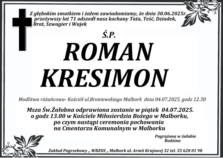 Zmarł Roman Kresimon. Miał 71 lat.