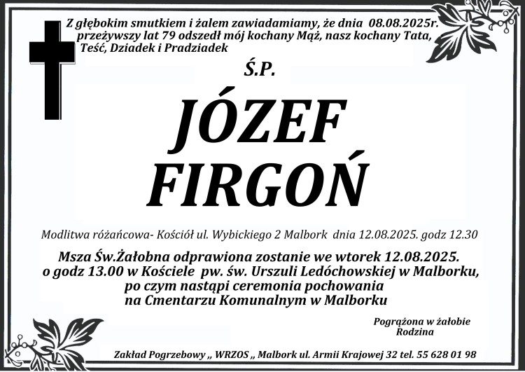 Zmarł Józef Firgoń. Miał 79 lat.