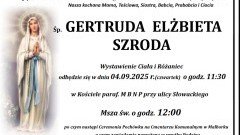Zmarła Gertruda Elżbieta Szroda. Miała 87 lat.