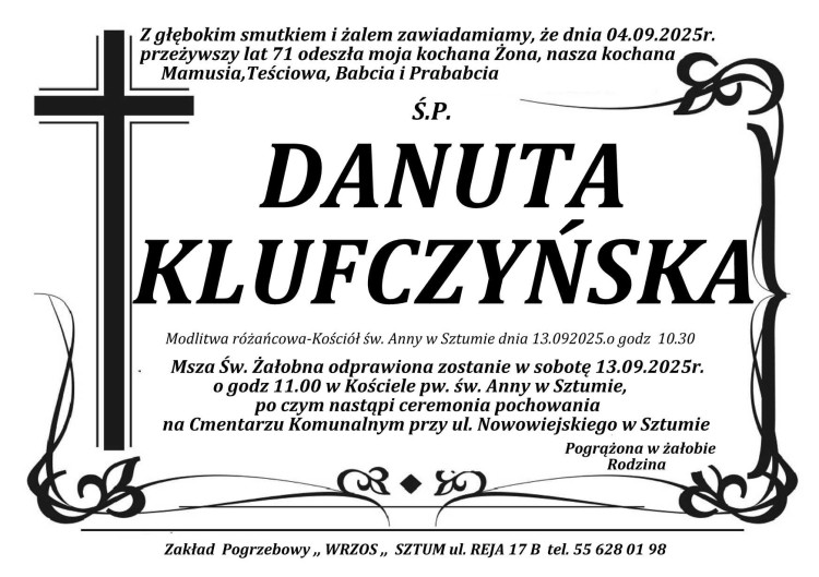 Zmarła Danuta Klufczyńska. Miała 71 lat.