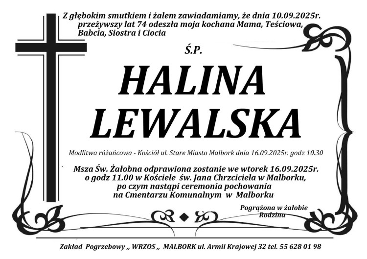 Zmarła Halina Lewalska. Miała 74 lata.